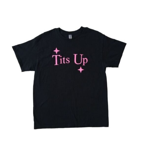 Gildan Tops - Gildan Heavy Cotton Black Pink Sparkly Glitter Graphic Print T-Shirt Adult Large